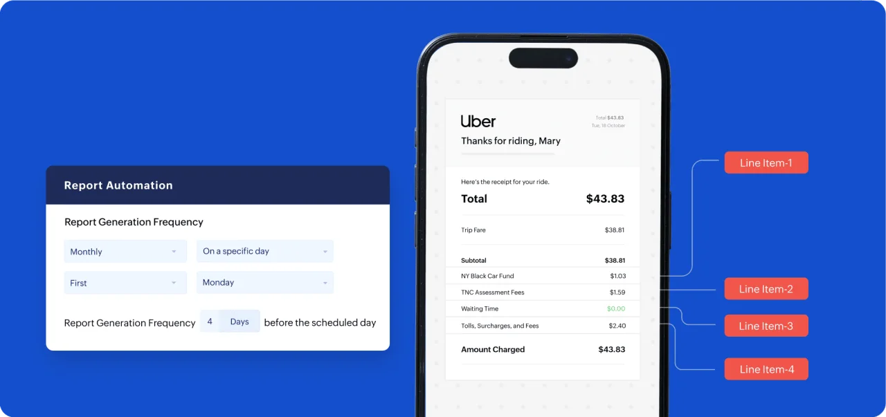 Zoho Expense — an itemised receipt on the phone