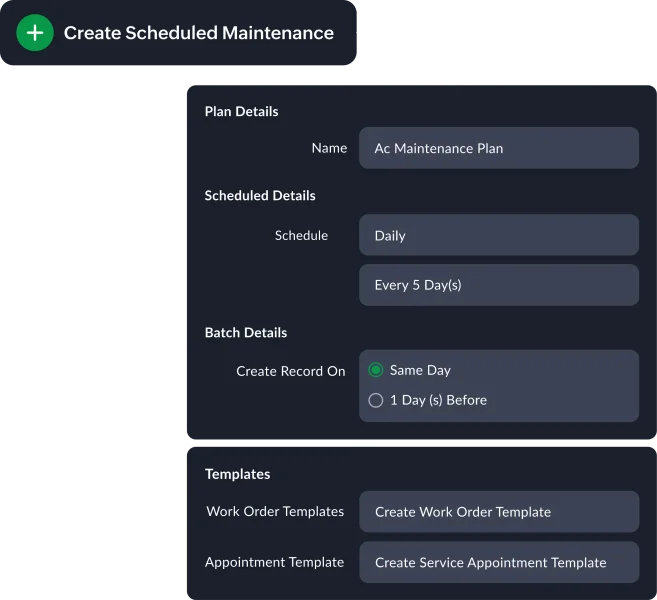 Zoho FSM — a scheduled maintenance plan