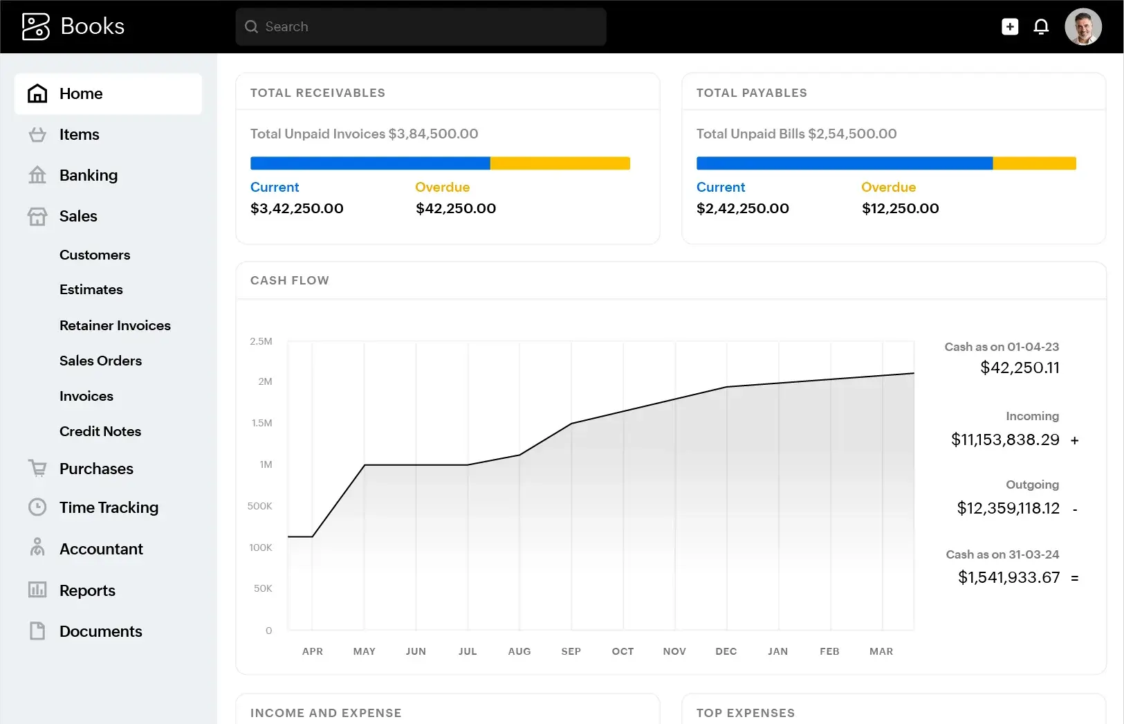 Zoho Books — the product in use