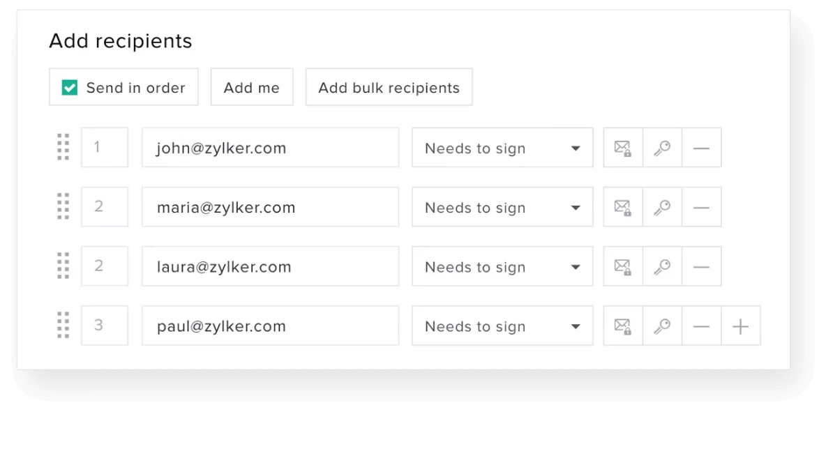 Zoho Sign — recipients added in signing order