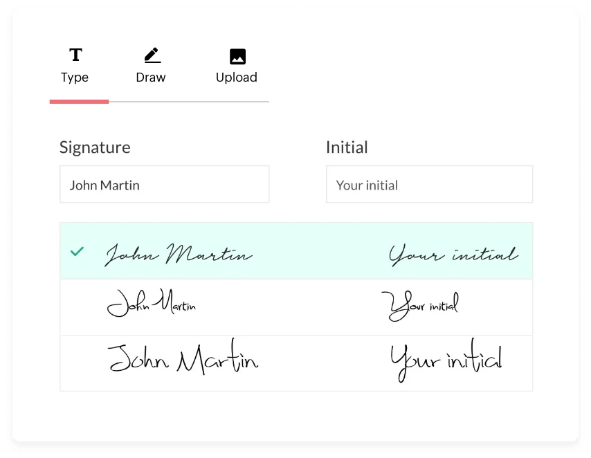 Zoho Sign — a signature typed, drawn, or uploaded