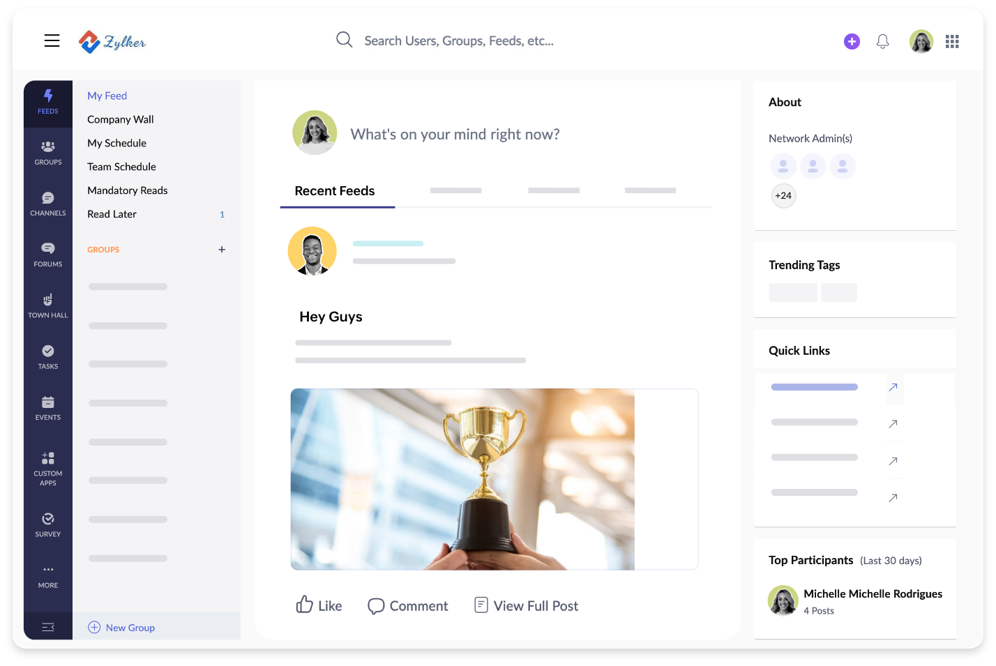 Zoho Connect — the company intranet feed